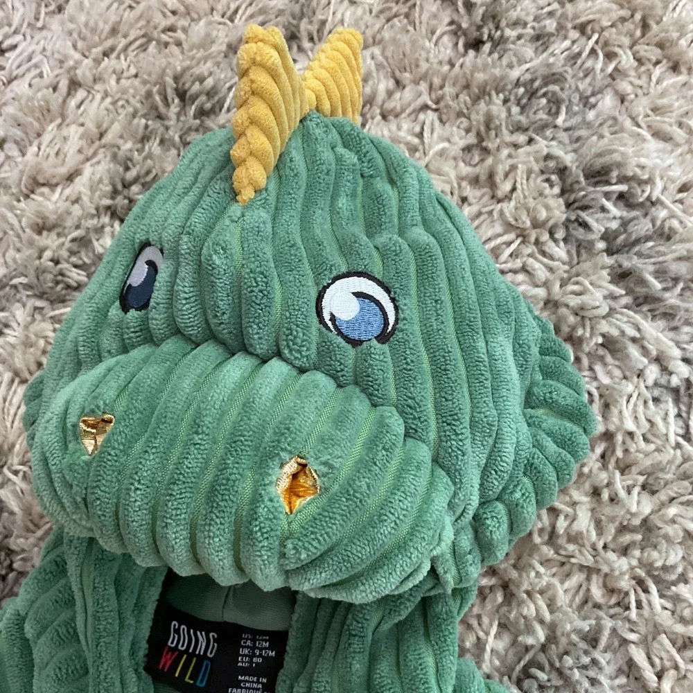 Going Wild Green Dinosaur Costume Vest‎ Zip Up Toddler 12M Rawr Zipper Pull